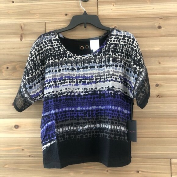 LINE & Dot Sheer Short Sleeve Top Size Medium - Picture 1 of 11